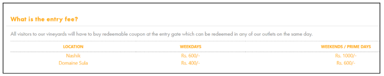 Sula Vineyards Entry Fee